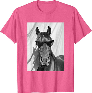 Funny Animal Photography Clothing Co. Cute Horse with Sunglasses Farm Animal Photo Booth T-Shirt - Pink Heather