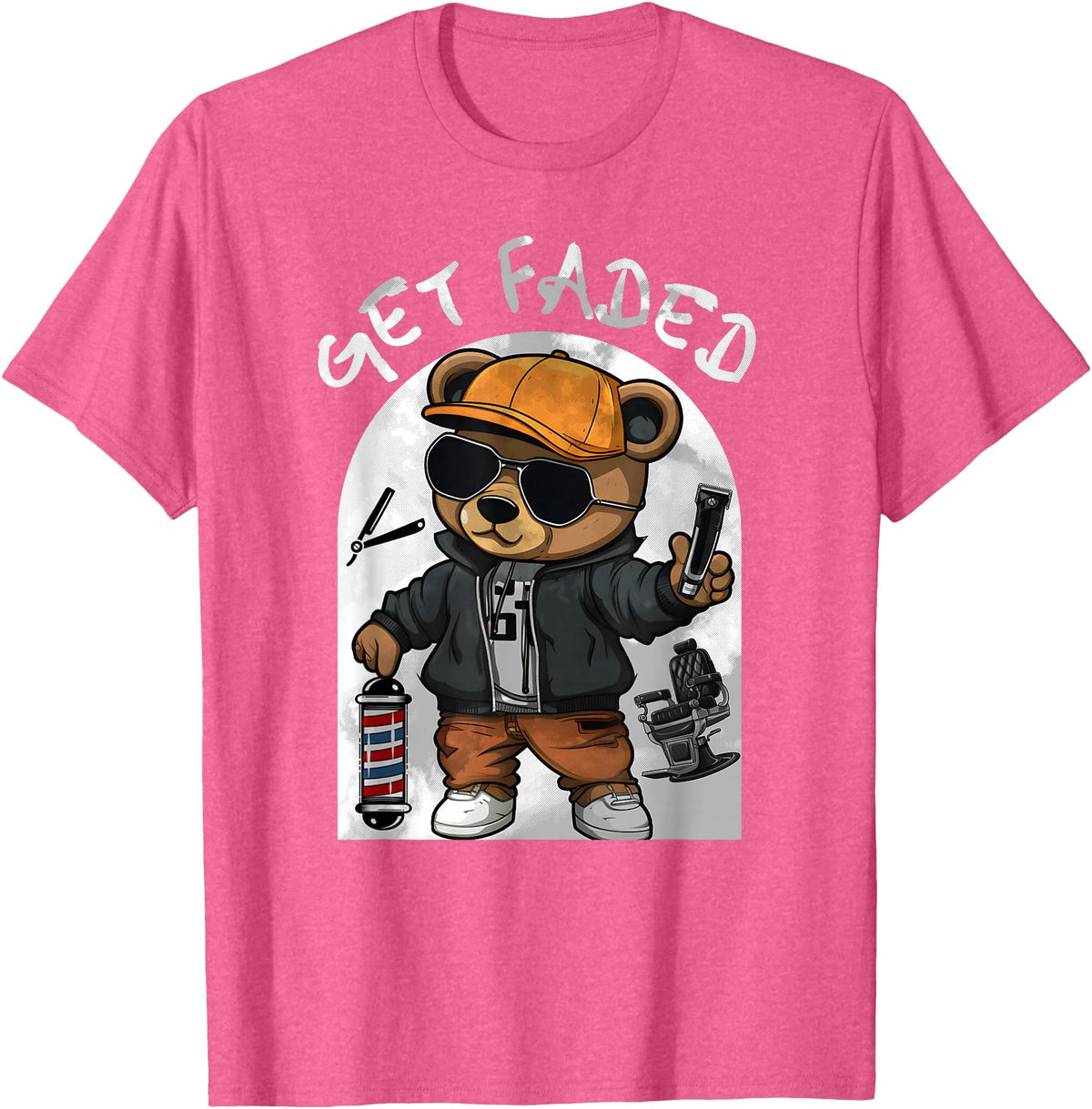 Black Barbershop African American Barber Designs Get Faded Hip Hop Teddy Bear Barber Streetwear Fade Haircut T-Shirt - Pink Heather