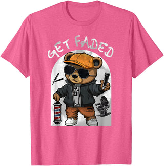 Black Barbershop African American Barber Designs Get Faded Hip Hop Teddy Bear Barber Streetwear Fade Haircut T-Shirt - Pink Heather
