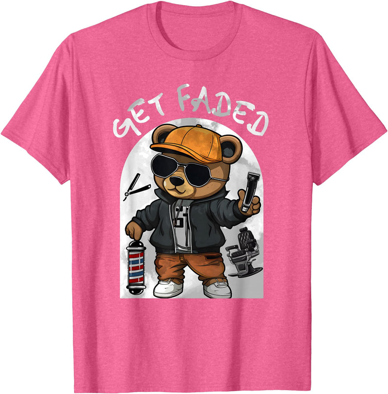 Black Barbershop African American Barber Designs Get Faded Hip Hop Teddy Bear Barber Streetwear Fade Haircut T-Shirt - Pink Heather
