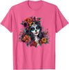 Sugar Skull Dia De Los Muertos Floral Skull Day of The Dead Sugar Skull Woman Floral Crown T-Shirt - Pink Heather