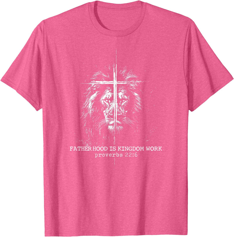 Retro Faith Based Lion Cross Father Day tee Fatherhood is Kingdom Work Retro Faith Based Lion Cross T-Shirt - Pink Heather