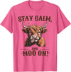 Humble Atelier Stay Calm and Moo On Highland Cow T-Shirt - Pink Heather