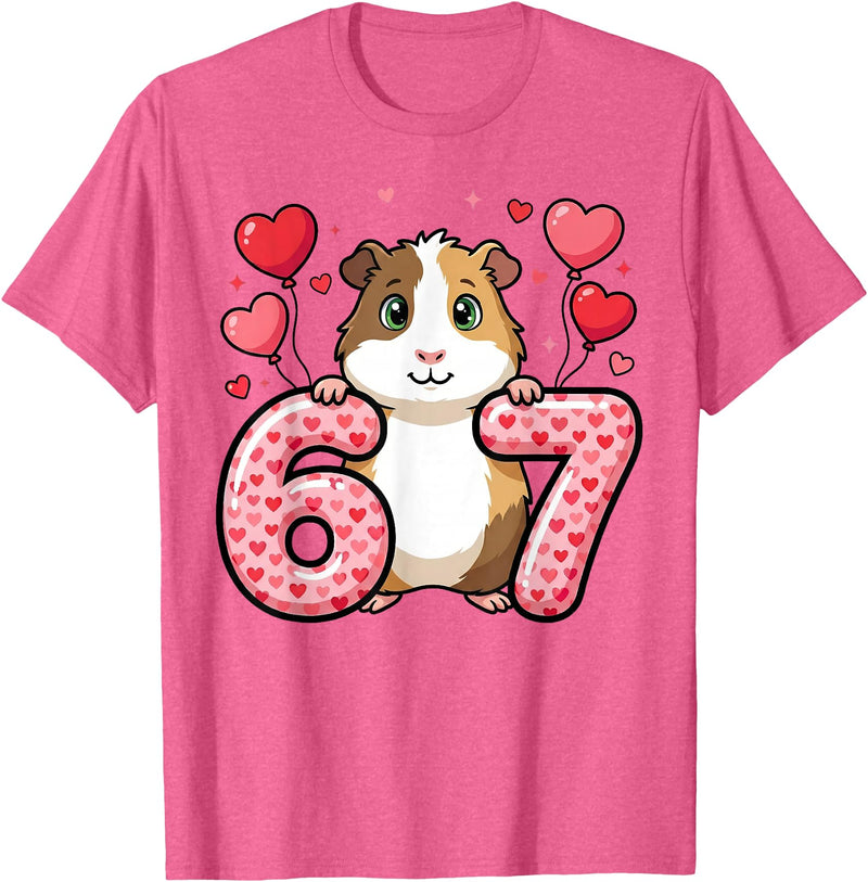 Guinea pig 67 Meme Valentines Cute 67 Heart Guinea Pig Love T-Shirt - Pink Heather