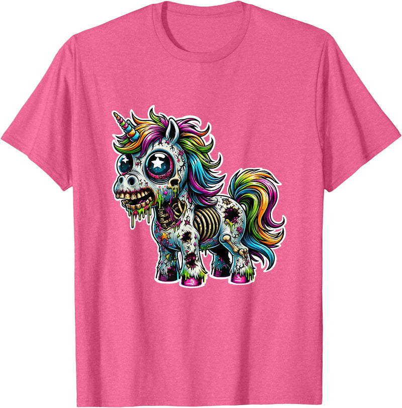 Cool Zombie Horror and Halloween Designs Scary Zombie Unicorn Scary Halloween Horror Monster Design T-Shirt - Pink Heather