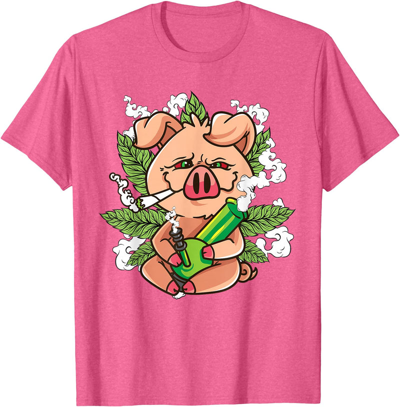 Weed Lover Gifts Funny Pot Smoker Gifts Pig Lover Pig Smoking Joint Holding Weed Bong Pig Marijuana T-Shirt - Pink Heather