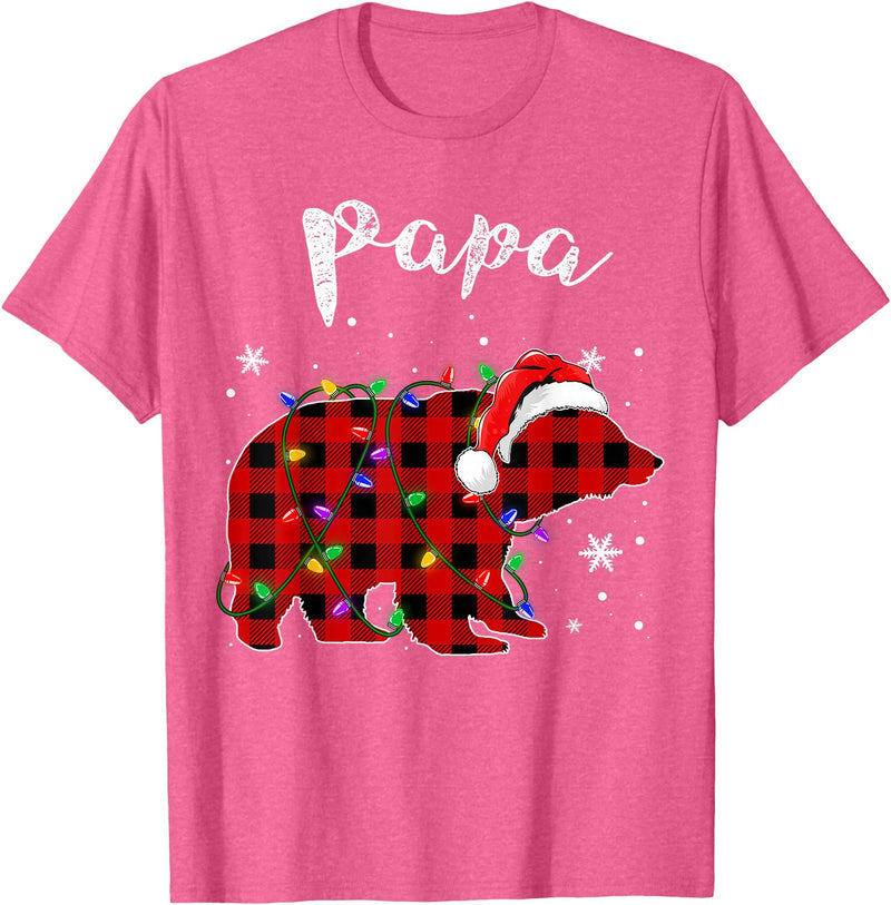 Red Plaid Papa Bear Buffalo Matching Family Pajama Christmas T-Shirt - Pink Heather