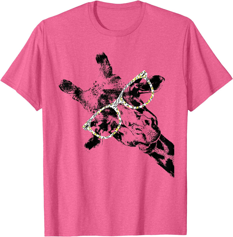 Giraffe Print Clothes Hipster Merch Giraffe Tee Vintage Animal Leopard Print Glasses T-Shirt - Pink Heather