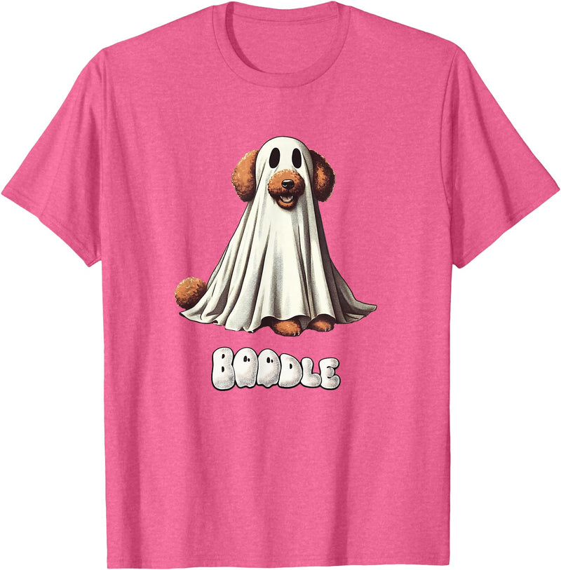 MonsterMuttz Funny Boodle Brown Poodle Halloween Ghost, Spooky Dog Mom T-Shirt - Pink Heather
