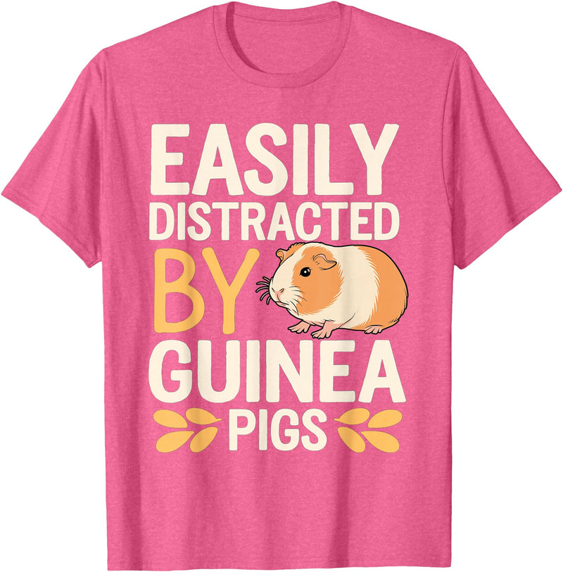 Easily Distracted by Guinea Pigs Outfit Guinea Pigs Jokes Easily Distracted by Guinea Pigs Sarcastic T-Shirt - Pink Heather