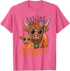 Scottish Farm Matching Mom Daughter Highland Cow Highland Cow Mama Mom Baby Calf Daughter Floral Mothers Day T-Shirt - Pink