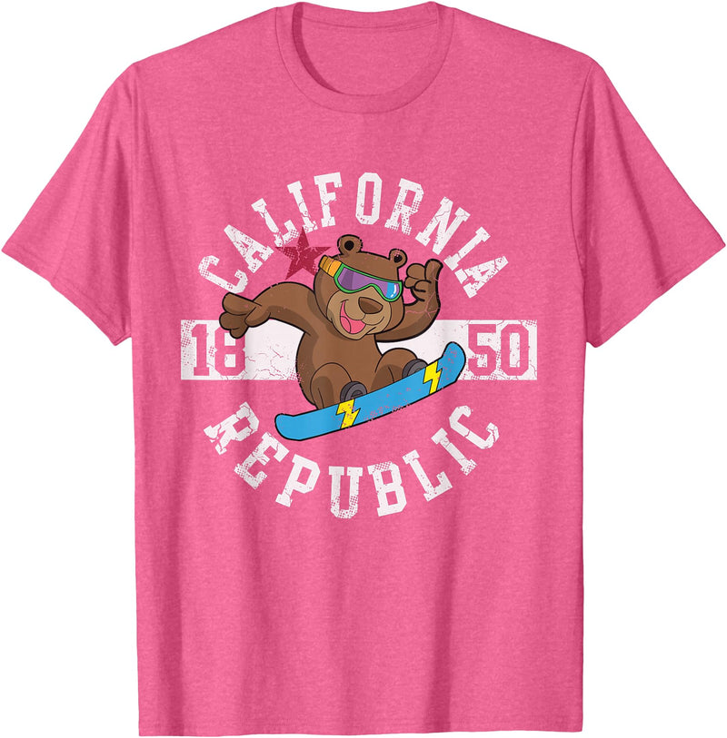 California Gift Kids Boys Girls Men Women Mom Dad California Republic Bear Snowboarder Snowboarding Snowboard T-Shirt - Pink Heather