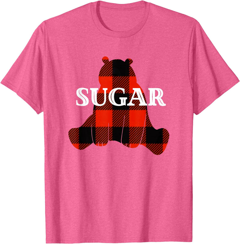 Buffalo Plaid Bear Designs Sugar Nickname Bear Buffalo Plaid Design T-Shirt - Pink Heather