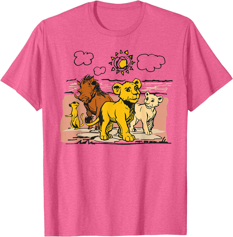 Disney The Lion King Live Action Sketched Group Portrait T-Shirt - Pink Heather