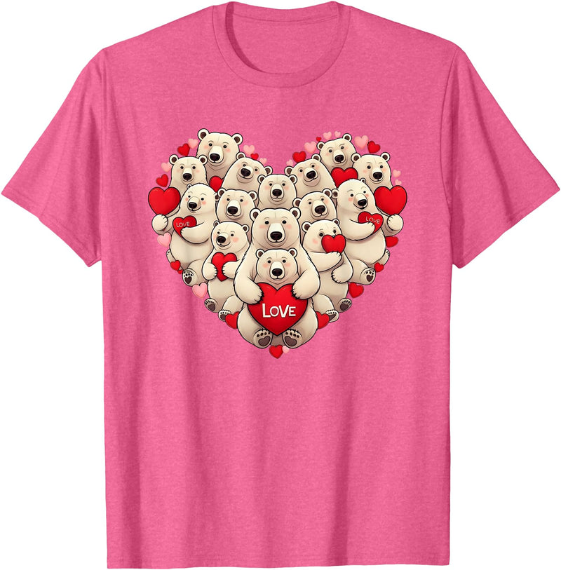Cute Polar Bear Lovers Valentine Costume Women Men Funny Polar Bear Heart Valentine Polar Bear Womens Mens Kids T-Shirt - Pink Heather