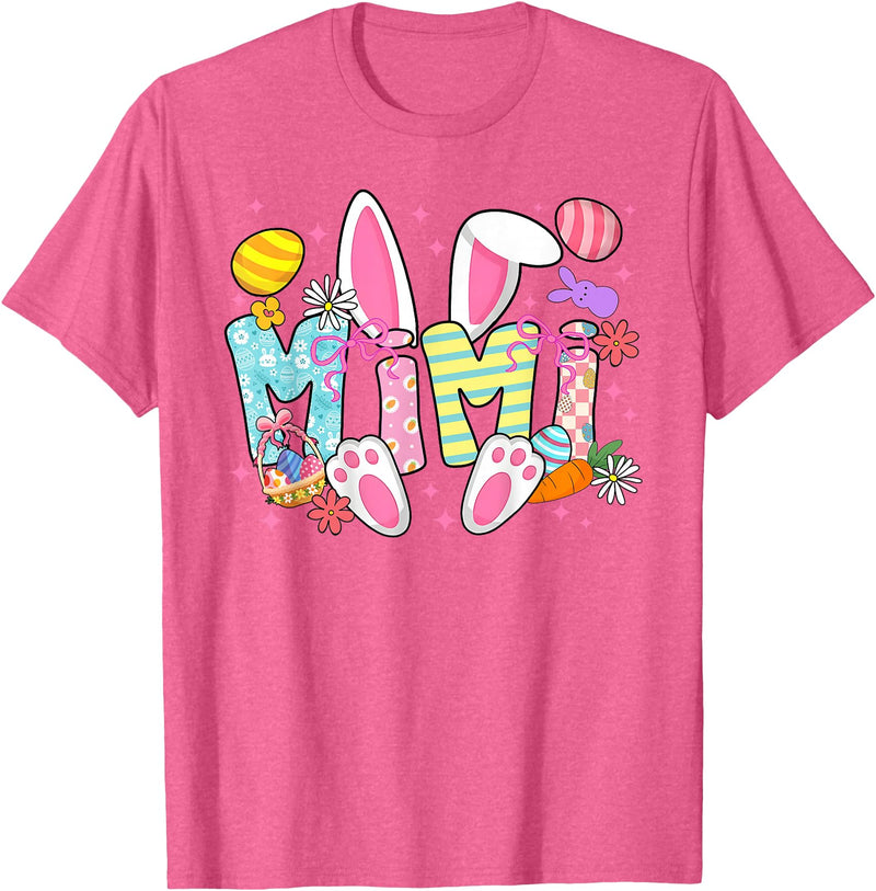 Easter Mimi Bunny Ears Coquette Bow Easter Rabbit Women T-Shirt in Pink Heather