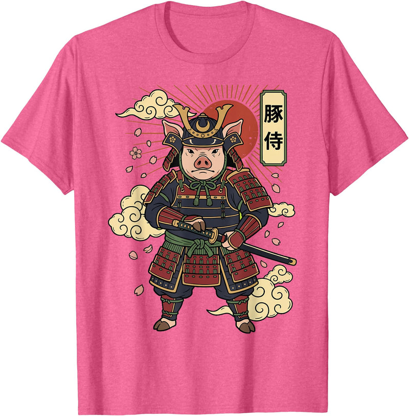 Samurai Pig Anime Japan Pig Samurai Japanese Warrior T-Shirt - Pink Heather