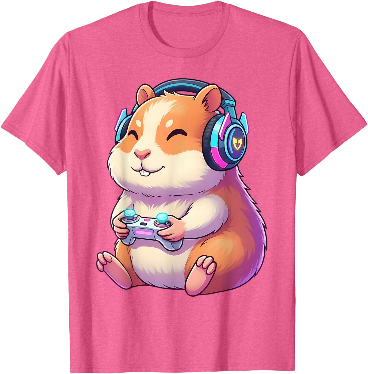 Funny Cute Hamster Gamer Adorable Video Game Animal Design T-Shirt - Pink Heather