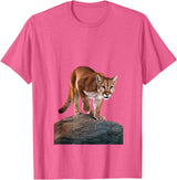 Mountain Lion Prowling and almost about to attack Mountain Lion on The Hunt and About to Pounce T-Shirt - Pink Heather