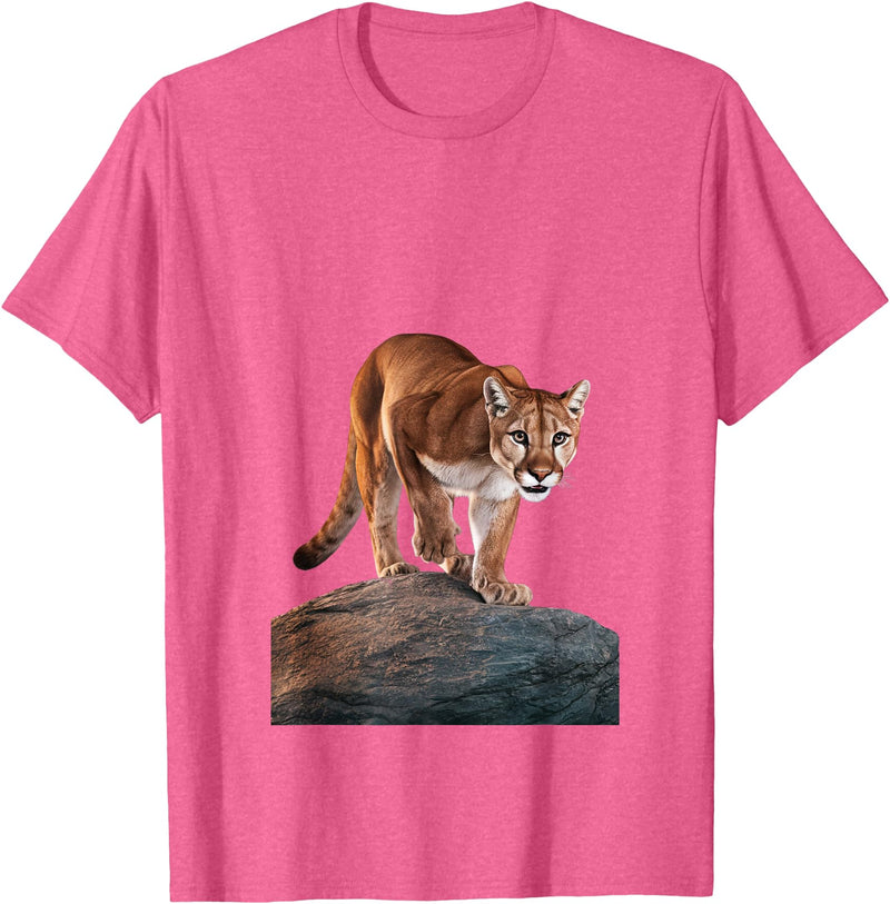 Mountain Lion Prowling and almost about to attack Mountain Lion on The Hunt and About to Pounce T-Shirt - Pink Heather
