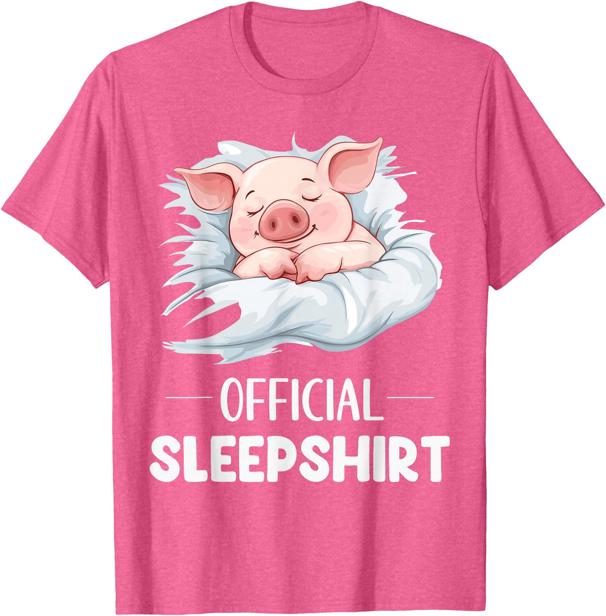 Cute Sleeping Pig Nightgown Sleepwear Pajama Official Sleepshirt Cute Sleeping Pig Animal Lovers Pajama T-Shirt - Pink Heather