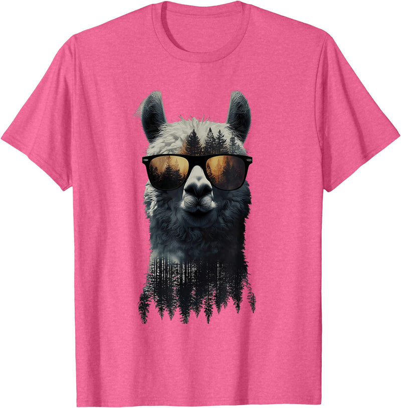 Funny Llama Lover Graphics Funny Alpaca Llama with Sunglasses Animal Graphic T-Shirt - Pink Heather