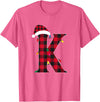 Awesome Letter K Initial Name Buffalo Plaid Christmas Pajama T-Shirt - Pink Heather