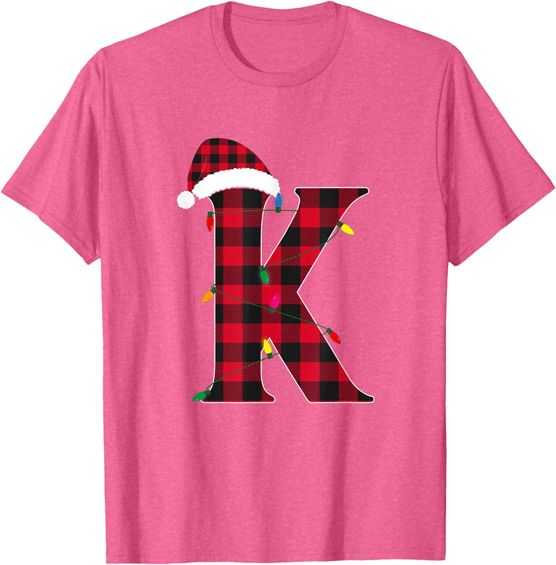 Awesome Letter K Initial Name Buffalo Plaid Christmas Pajama T-Shirt - Pink Heather