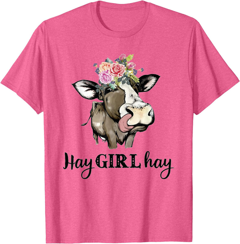 Funny Cow Design Cow Hay Girl Hay T-Shirt Funny Cow Lovers Heifer Gifts Tee T-Shirt - Pink Heather