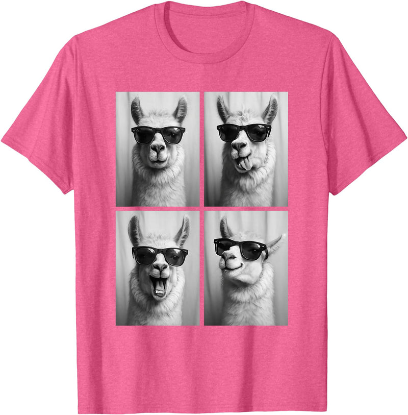 Funny Animal Selfie Booth Tee Cool Llamas Sunglasses Jungle Animal Meme Selfie Booth T-Shirt - Pink Heather