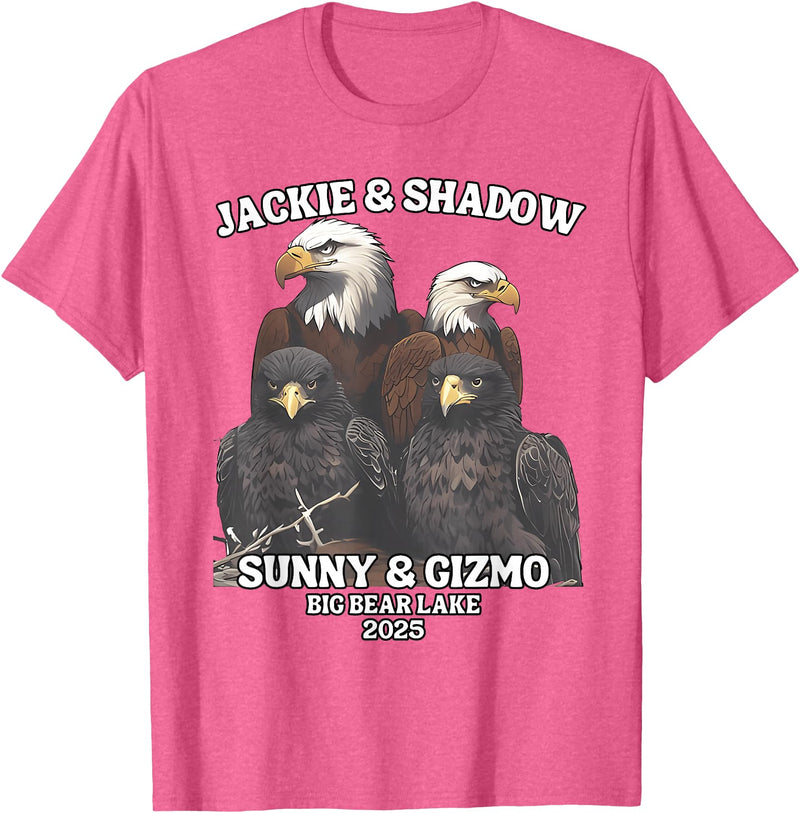 Jackie and Shadow Bald Eagle Family Tee Jackie and Shadow Sunny and Gizmo Big Bear Lake 2025 T-Shirt - Pink Heather