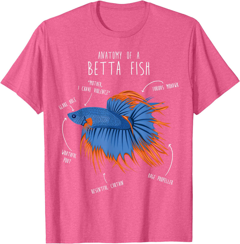Cool Dog Gifts Betta Fish Siamese Fighting Fish Anatomy, Funny Aquarium Pet T-Shirt - Pink Heather