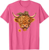 Highland Cow Lover Western Cowgirl Cowboy Farmer Cute Highland Cow Leopard Bow Bandana Western Cowboy Cowgirl T-Shirt - Pink