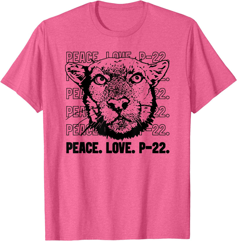 P22 Mountain Lion Tee Shirts for Nature Lovers P-22 Mountain Lion Legend LA California Art P22 Peace Love T-Shirt - Pink Heather