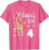 Giraffe Birthday Party by LazyPanda Giraffe 4th Birthday Girl 4 Years Old Giraffe Lover T-Shirt - Pink Heather