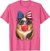 Cute Guinea Pig Bubble Gum Coquette Bow Girls Kids Patriotic Guinea Pig 4th of July Bow American Flag Girls T-Shirt - Pink Heather