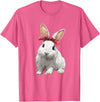 Cute Easter Bunny Rabbit Bow T-Shirt in Pink Heather