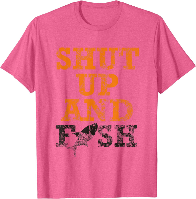 Green Cow Land Shut Up And Fish Distressed apparel T-Shirt - Pink Heather