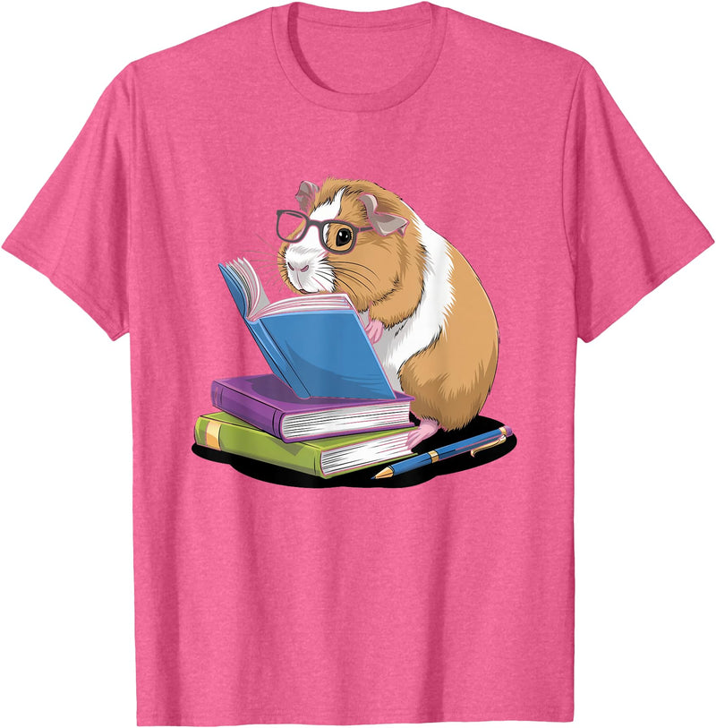 Guinea Pig Reading Books Reader Tee Guinea Pig Reading Books Bookworm Pet Lover Reader Librarian T-Shirt - Pink Heather
