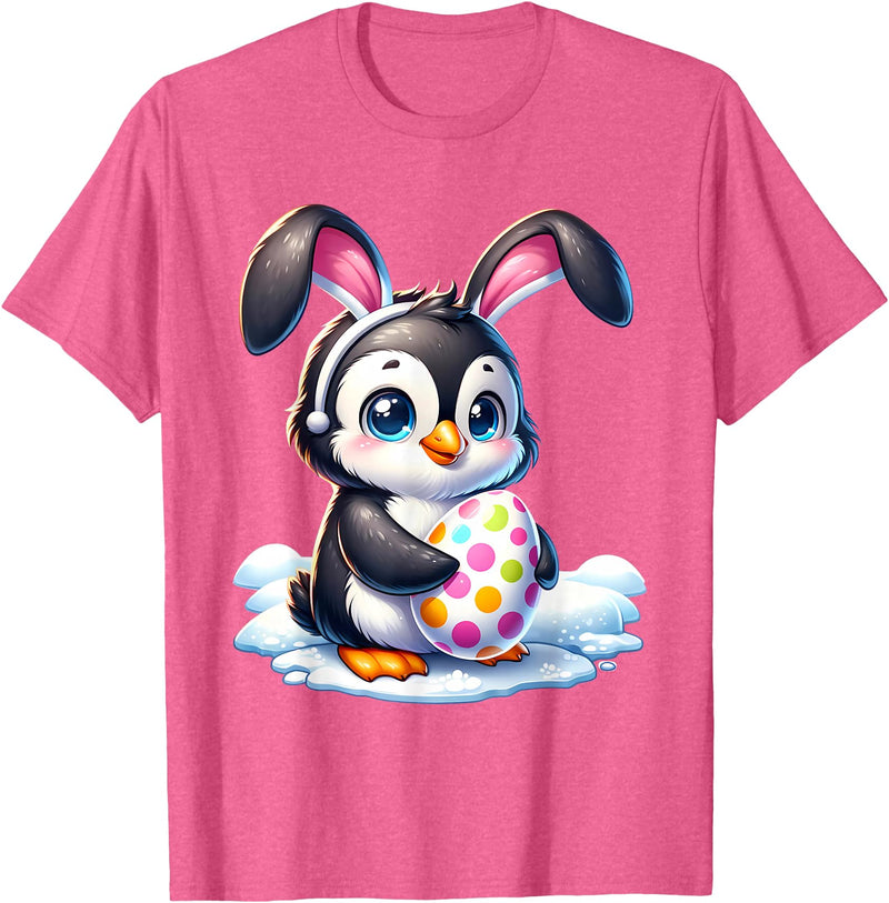 Easter Penguin Lover Egg Eggs Bunny Rabbit Bunnies Funny T-Shirt in Pink Heather