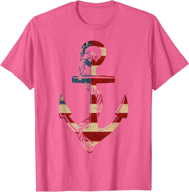 Buffalo Anchor Tees Company American Flag Anchor Shirt Patriotic Military July Navy USA T-Shirt - Pink Heather