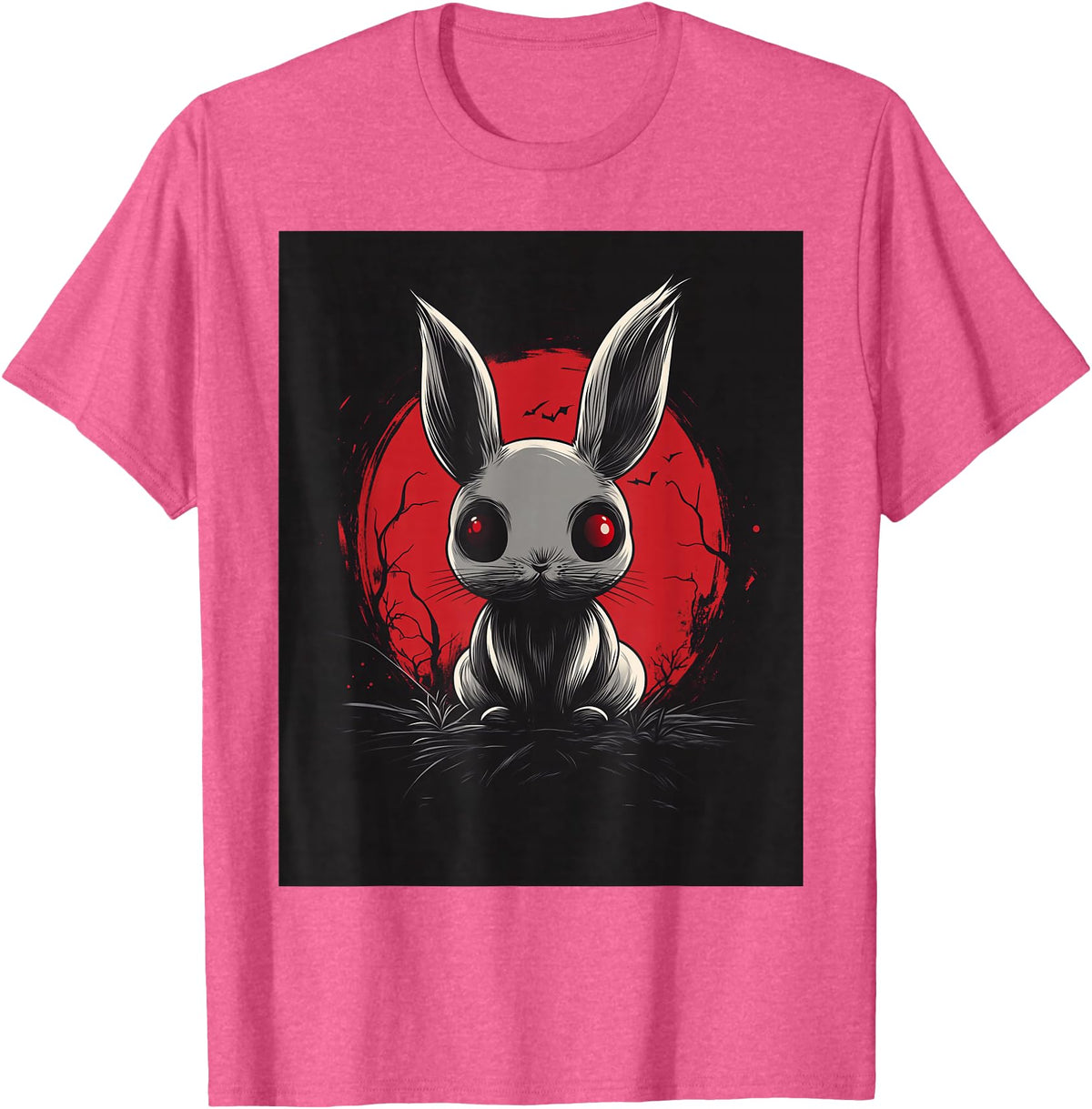 Bunny Anime Goth Scary Men Women Creepy Gothic Anime Rabbit T-Shirt in Pink Heather