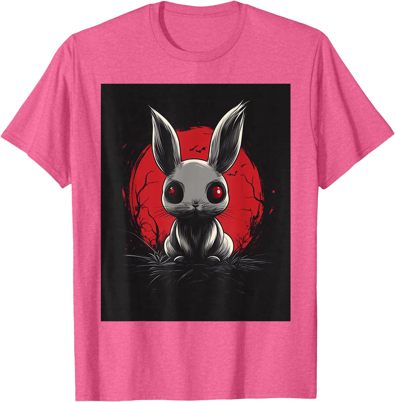 Bunny Anime Goth Scary Men Women Creepy Gothic Anime Rabbit T-Shirt in Pink Heather