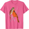 Red Cardinal Bird Male Female Vintage Red Cardinal Bird T-Shirt - Pink Heather