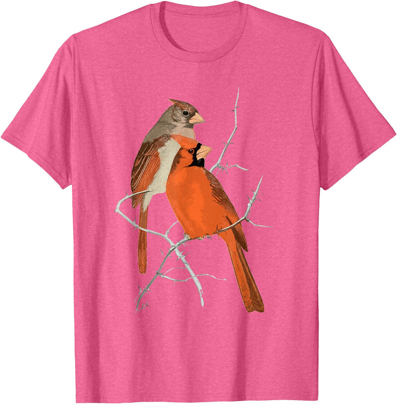 Red Cardinal Bird Male Female Vintage Red Cardinal Bird T-Shirt - Pink Heather