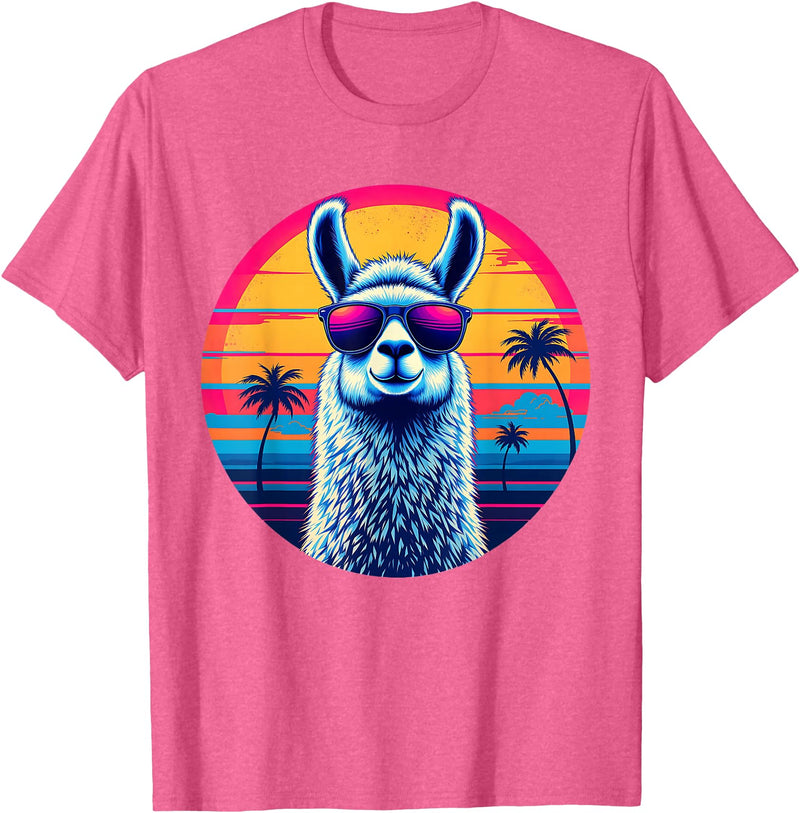 Llama Alpaca Vintage Art Co. Llama Alpaca Retro 80s Style T-Shirt - Pink Heather