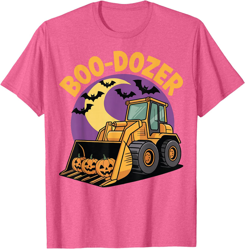 Bulldozer Halloween Costume Toddler Spooky Ghost Boo-Dozer Halloween Kids Bulldozer T-Shirt - Pink Heather