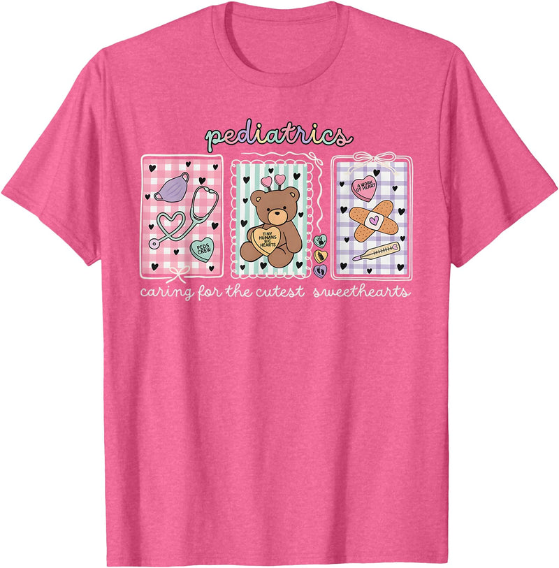 Pediatrics s Day PEDS Nurse Stamp Bear V-day Work Pediatrics Valentines Day PEDS Nurse Stamp Bear V-Day Work P T-Shirt - Pink Heather