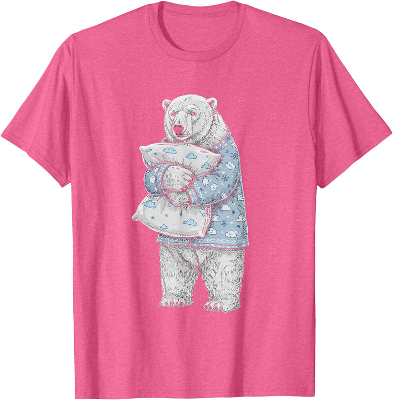 Sleeping & Napping Funny Designs For Nap Lovers Funny Sleepy Polar Bear Pajama Women Men Kids Boys And Girls T-Shirt - Pink Heather