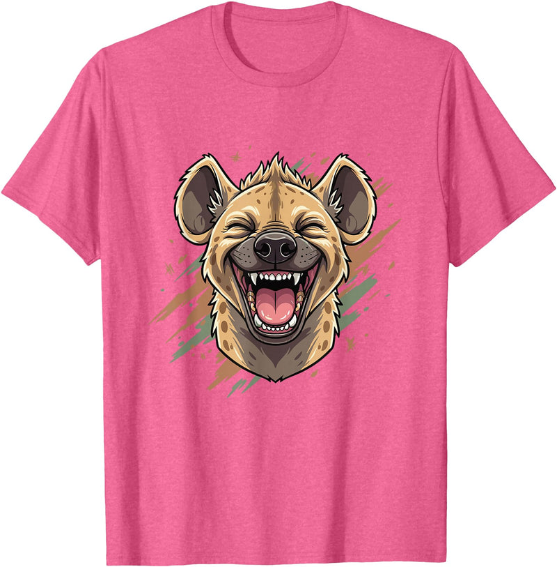 Laughing Hyena Cartoon Wild Safari Animal Hyena Laughing Face Funny Animal Safari Vibes T-Shirt - Pink Heather
